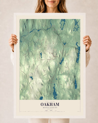 Oakham, Massachusetts map print - 24 x 36 white Ayous wood frame