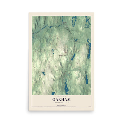 Map of Oakham, Massachusetts, 12 x 18 inch unframed archival matte print