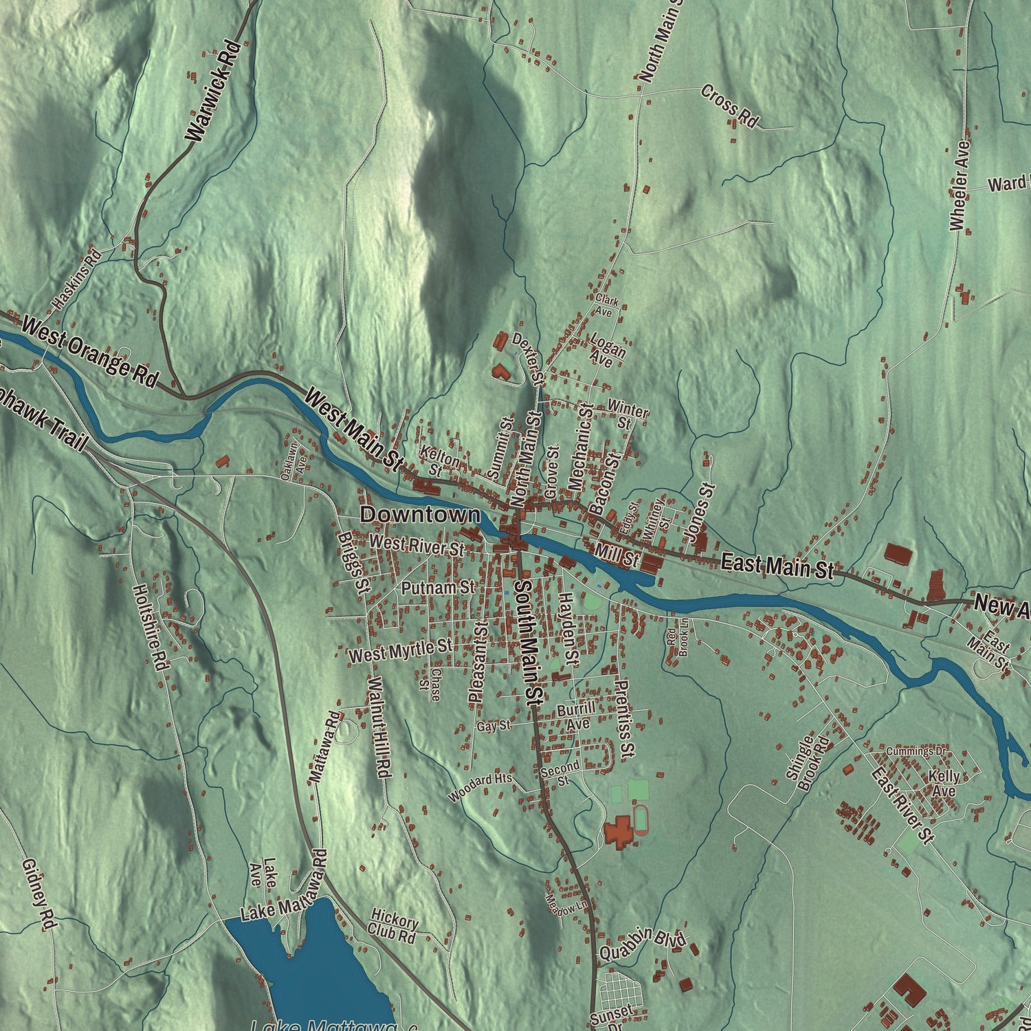 Street and neighborhood detail from the Orange, Massachusetts map