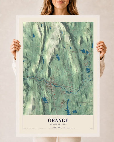 Orange, Massachusetts map print - 24 x 36 white Ayous wood frame