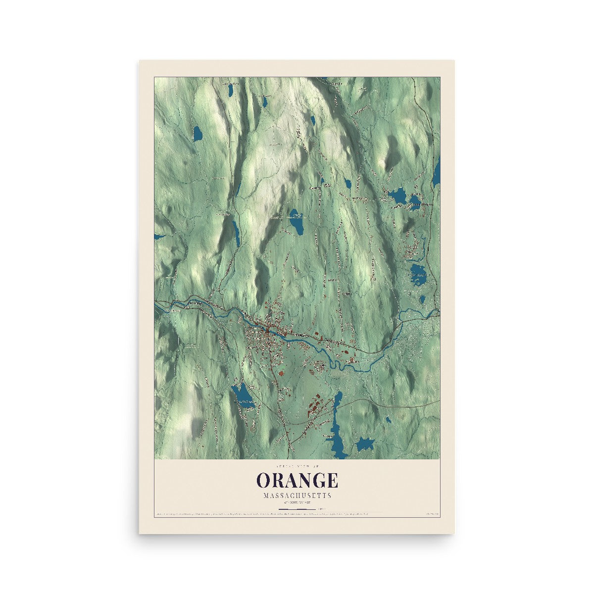 Map of Orange, Massachusetts, 12 x 18 inch unframed archival matte print