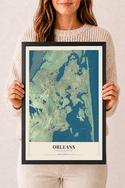 Orleans, Massachusetts map print - 12 x 18 black Ayous wood frame