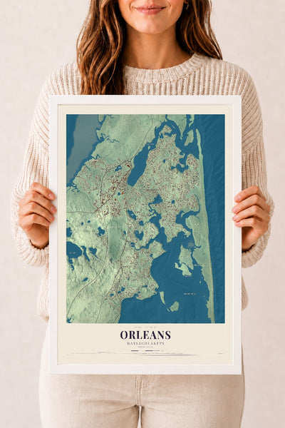 Orleans, Massachusetts map print - 12 x 18 white Ayous wood frame