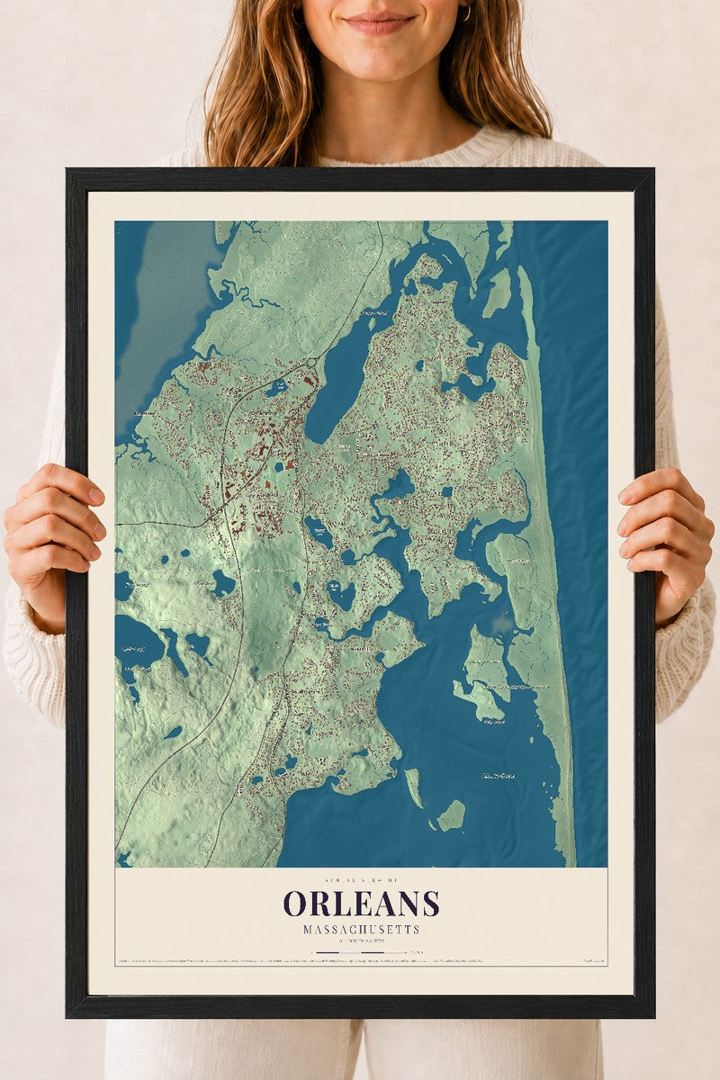 Orleans, Massachusetts map print - 18 x 24 black Ayous wood frame