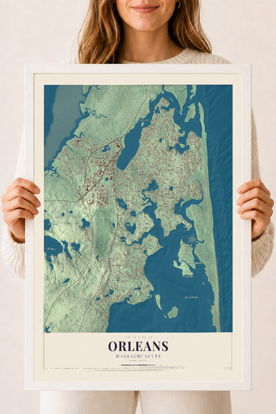 Orleans, Massachusetts map print - 18 x 24 white Ayous wood frame
