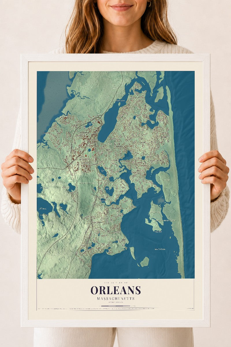 Orleans, Massachusetts map print - 18 x 24 white Ayous wood frame