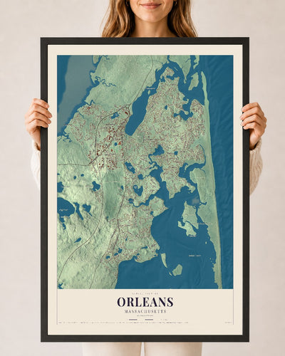 Orleans, Massachusetts map print - 24 x 36 black Ayous wood frame