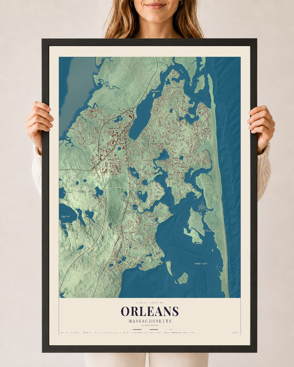 Orleans, Massachusetts map print - 24 x 36 black Ayous wood frame