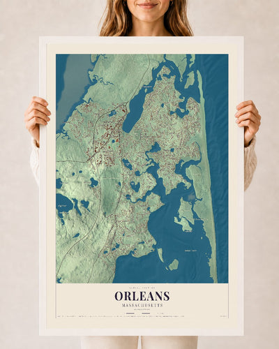 Orleans, Massachusetts map print - 24 x 36 white Ayous wood frame