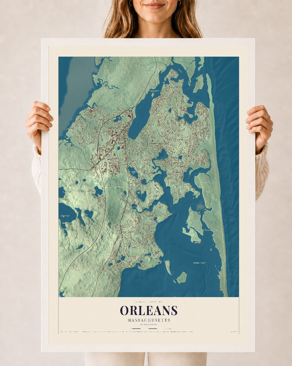 Orleans, Massachusetts map print - 24 x 36 white Ayous wood frame