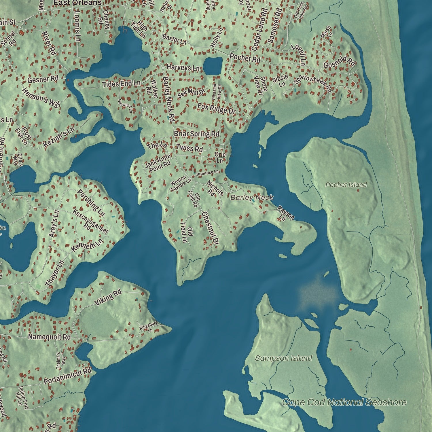 Terrain and local geography detail from the Orleans, Massachusetts map