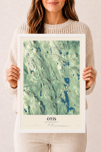 Otis, Massachusetts map print - 12 x 18 white Ayous wood frame
