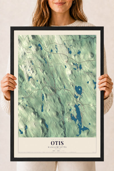 Otis, Massachusetts map print - 18 x 24 black Ayous wood frame