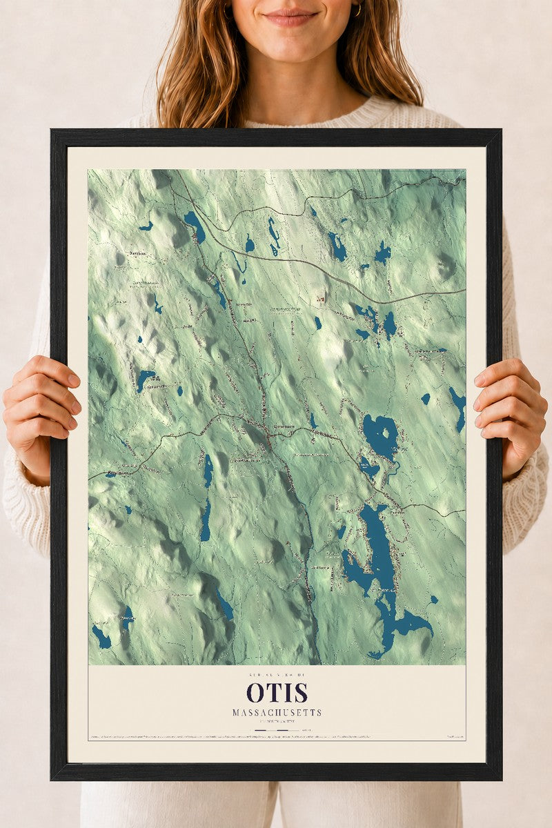 Otis, Massachusetts map print - 18 x 24 black Ayous wood frame