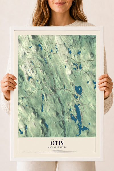 Otis, Massachusetts map print - 18 x 24 white Ayous wood frame