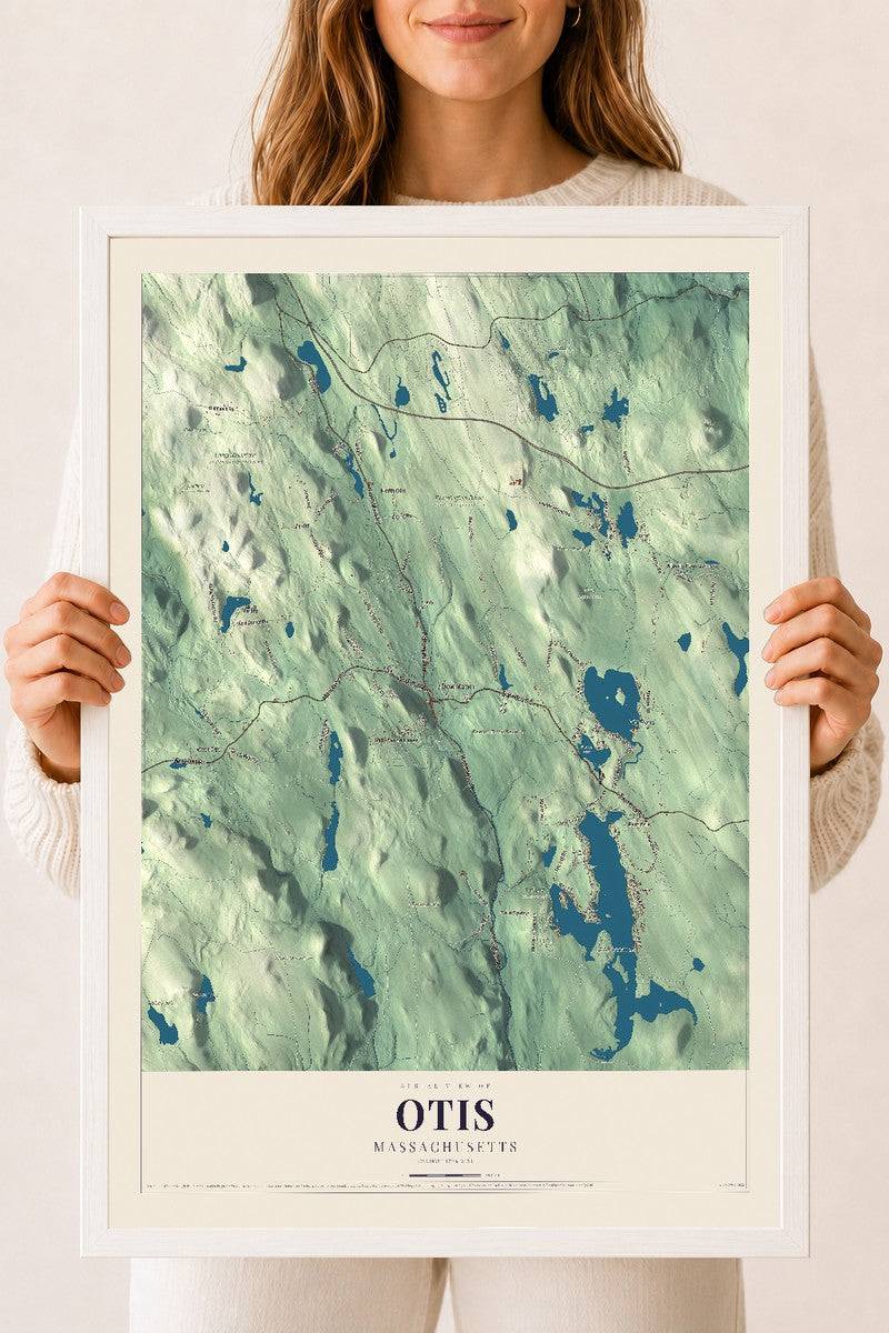 Otis, Massachusetts map print - 18 x 24 white Ayous wood frame