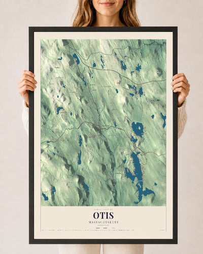 Otis, Massachusetts map print - 24 x 36 black Ayous wood frame