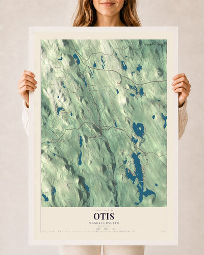 Otis, Massachusetts map print - 24 x 36 white Ayous wood frame