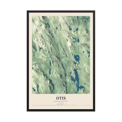 Map of Otis, Massachusetts, 12 x 18 inch print in a black wood frame