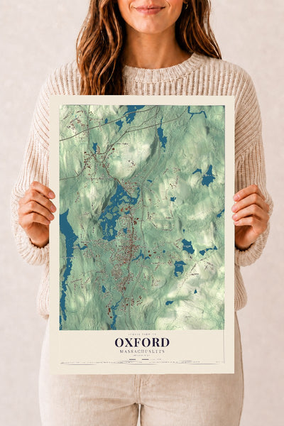 Oxford, Massachusetts map print - 12 x 18 archival matte print