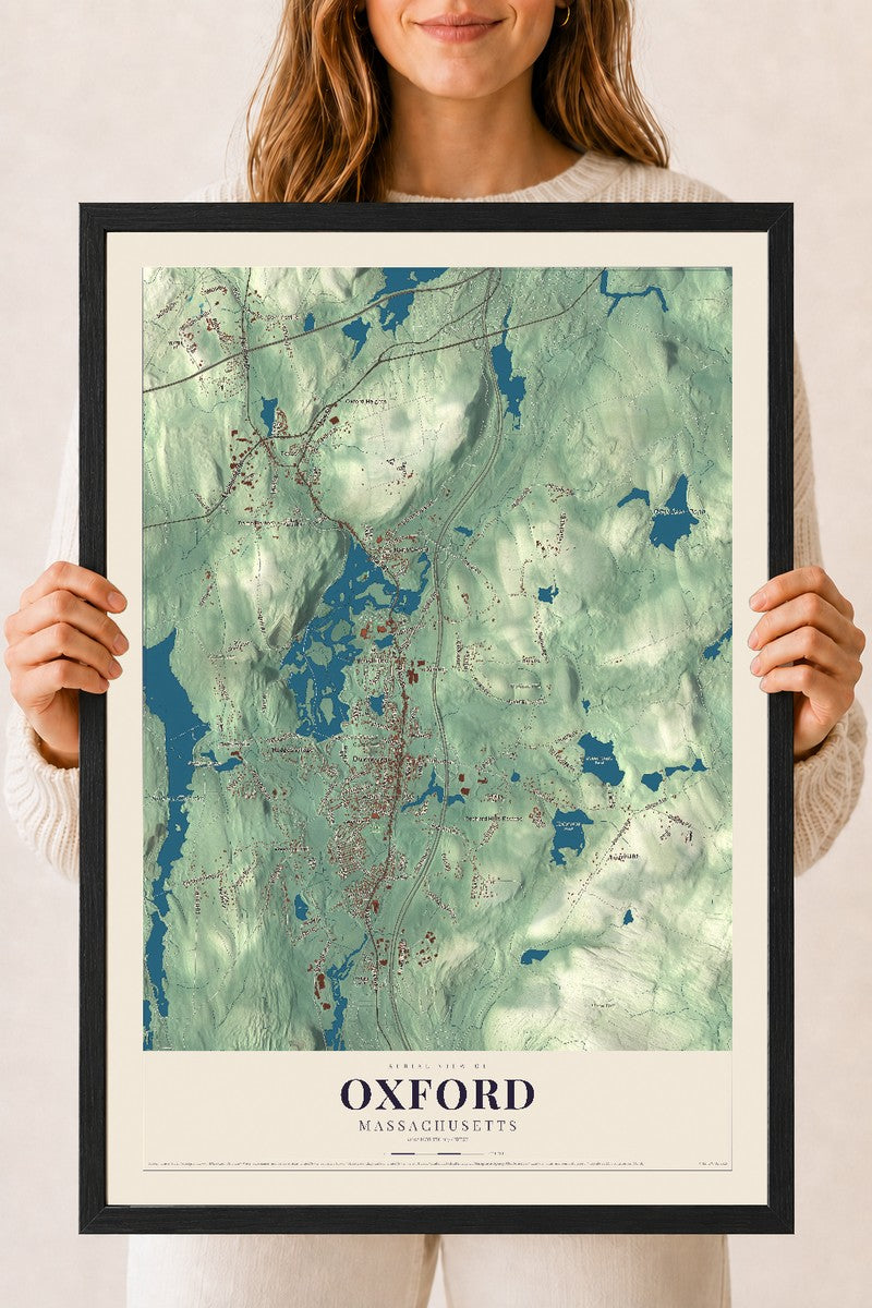 Oxford, Massachusetts map print - 18 x 24 black Ayous wood frame