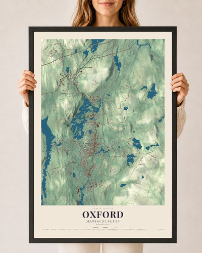 Oxford, Massachusetts map print - 24 x 36 black Ayous wood frame