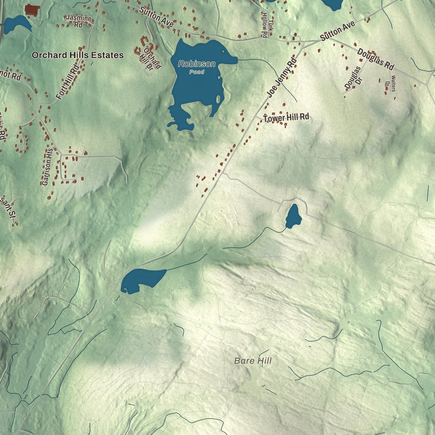 Terrain and local geography detail from the Oxford, Massachusetts map
