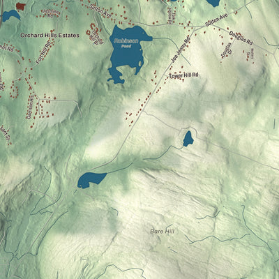 Terrain and local geography detail from the Oxford, Massachusetts map