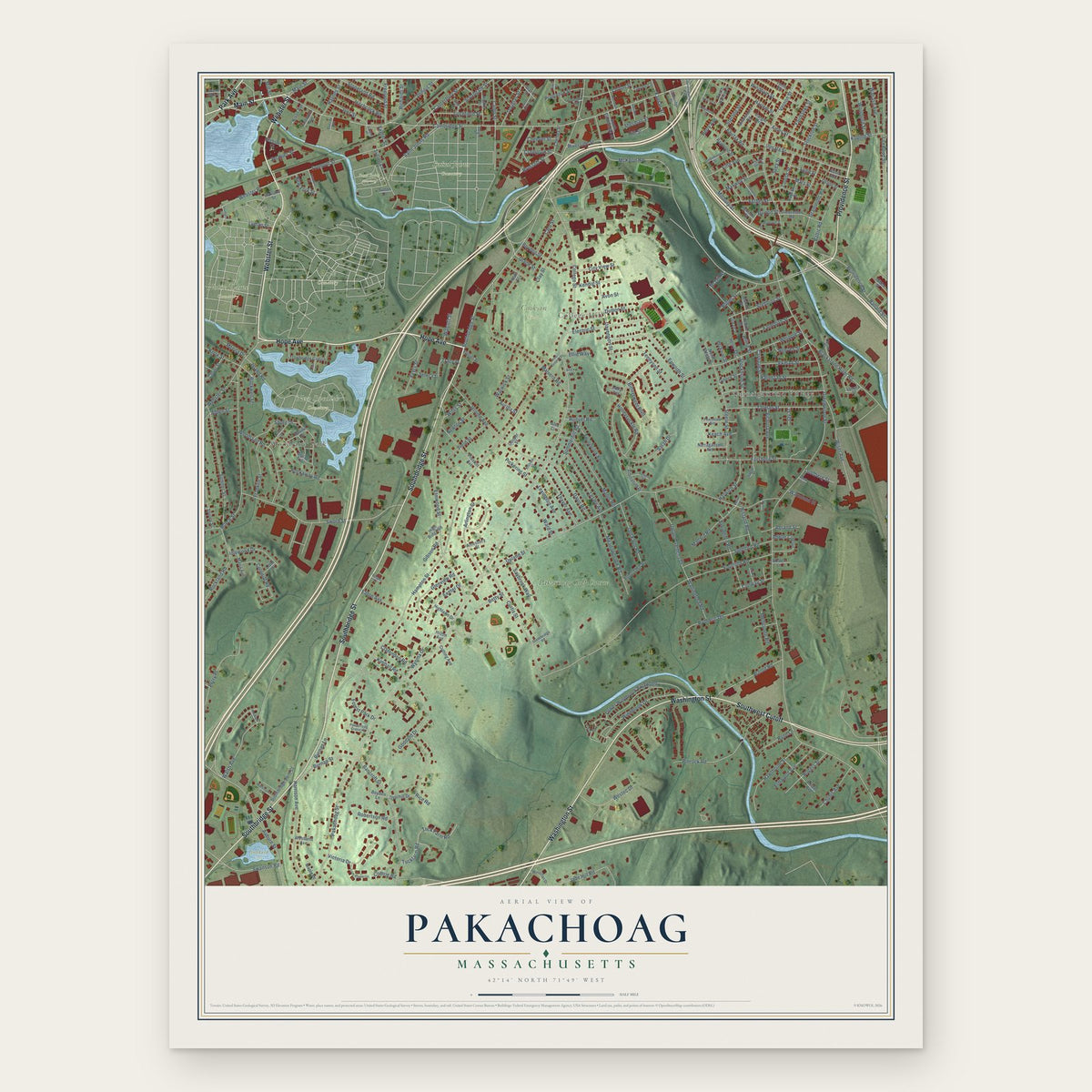 Pakachoag, Massachusetts map print, the full design