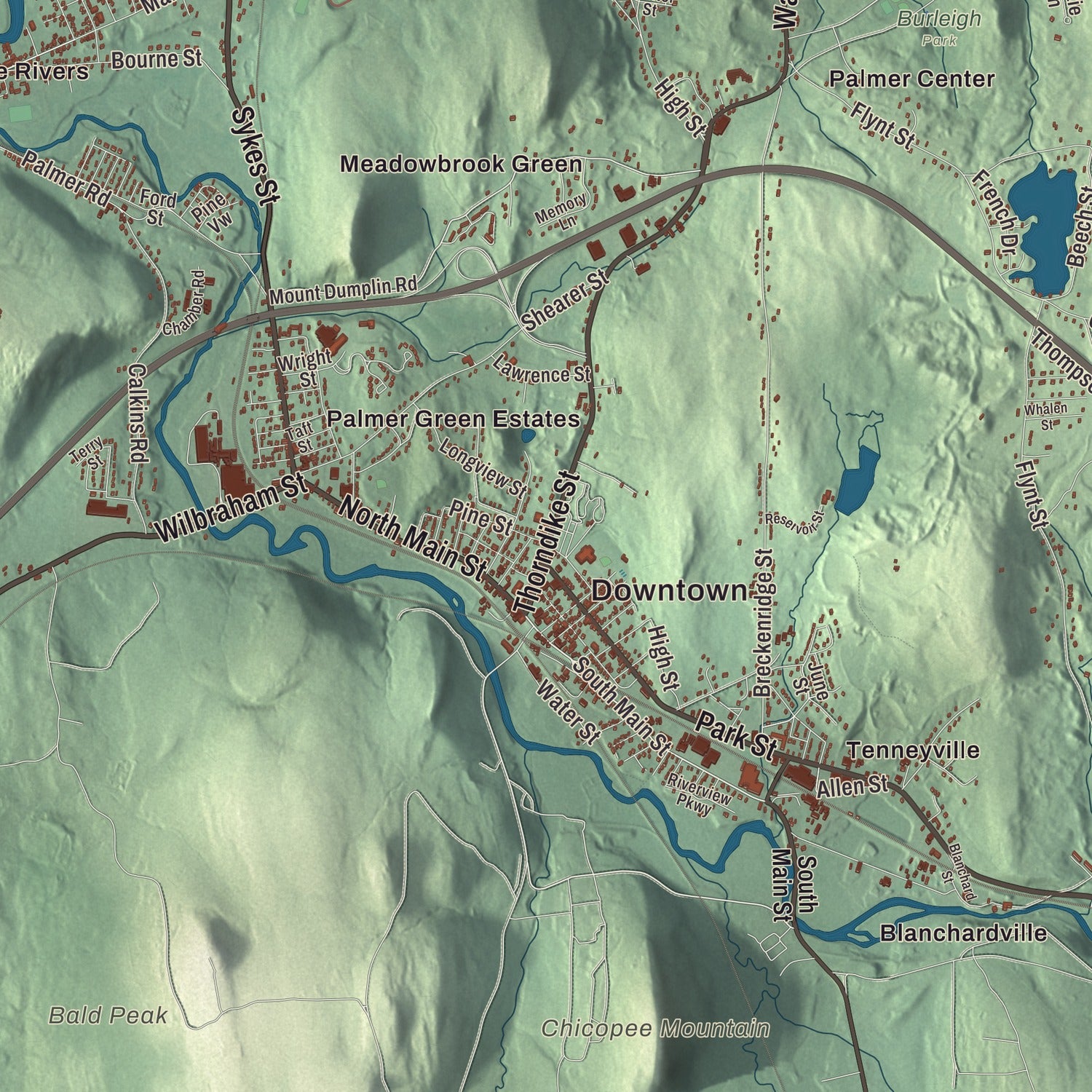 Street and neighborhood detail from the Palmer, Massachusetts map