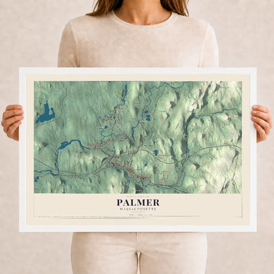 Palmer, Massachusetts map print - 12 x 18 white Ayous wood frame