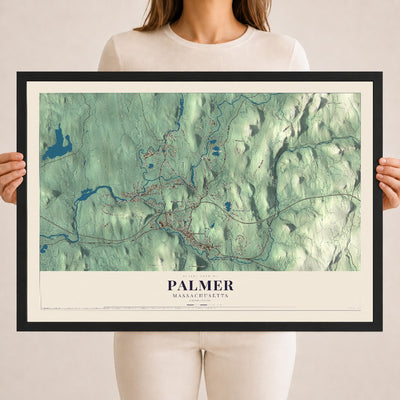 Palmer, Massachusetts map print - 18 x 24 black Ayous wood frame