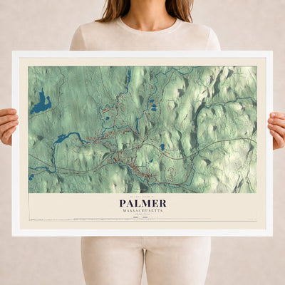 Palmer, Massachusetts map print - 18 x 24 white Ayous wood frame