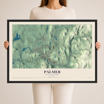 Palmer, Massachusetts map print - 24 x 36 black Ayous wood frame