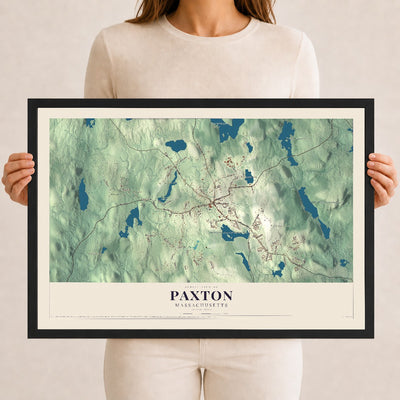 Paxton, Massachusetts map print - 12 x 18 black Ayous wood frame