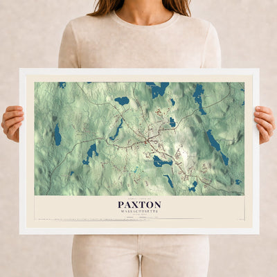 Paxton, Massachusetts map print - 12 x 18 white Ayous wood frame
