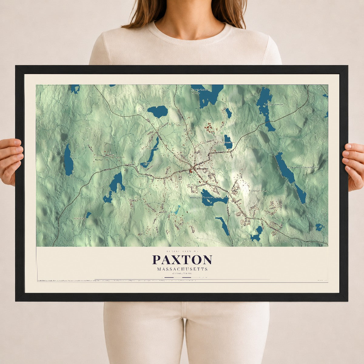 Paxton, Massachusetts map print - 18 x 24 black Ayous wood frame