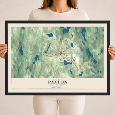 Paxton, Massachusetts map print - 18 x 24 black Ayous wood frame
