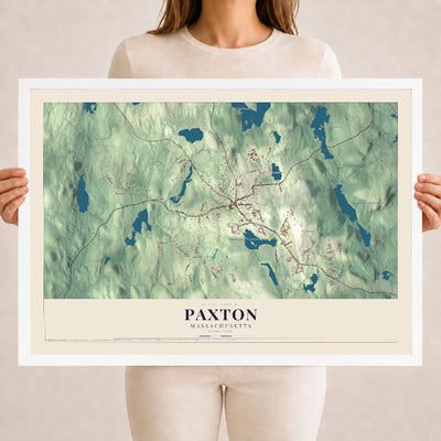 Paxton, Massachusetts map print - 18 x 24 white Ayous wood frame