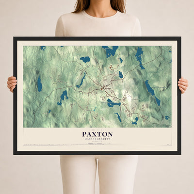 Paxton, Massachusetts map print - 24 x 36 black Ayous wood frame