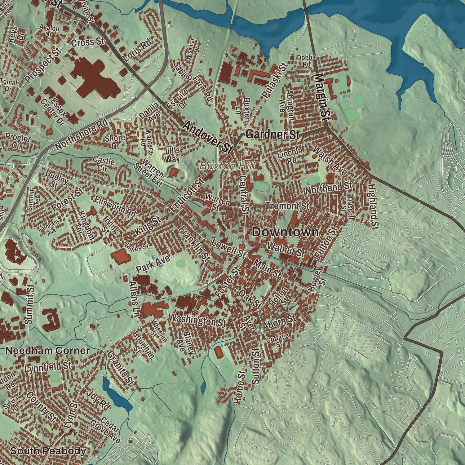 Street and neighborhood detail from the Peabody, Massachusetts map