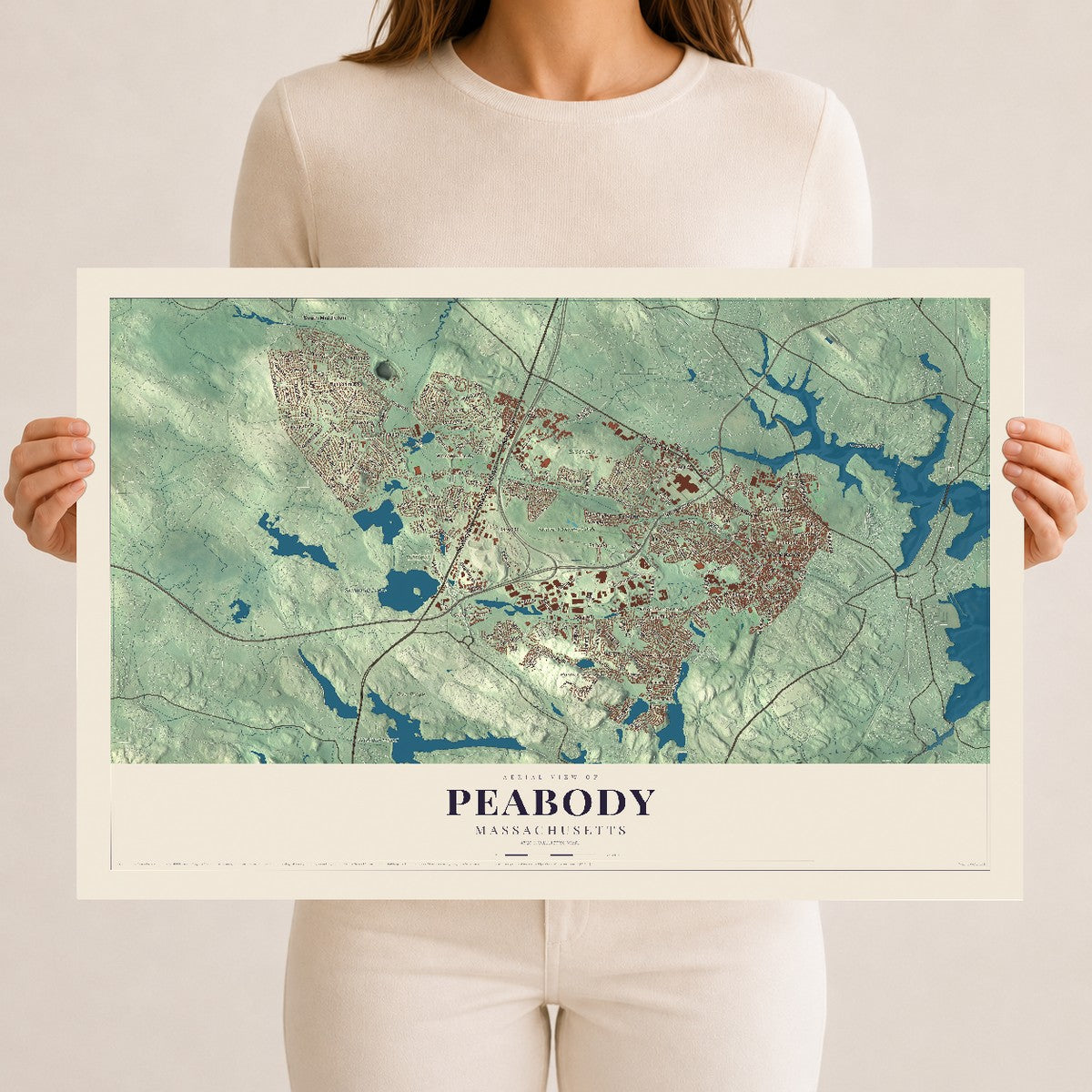 Peabody, Massachusetts map print - 12 x 18 archival matte print