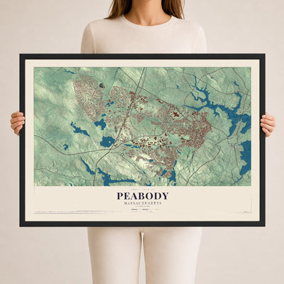 Peabody, Massachusetts map print - 24 x 36 black Ayous wood frame