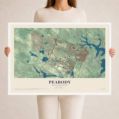 Peabody, Massachusetts map print - 24 x 36 white Ayous wood frame