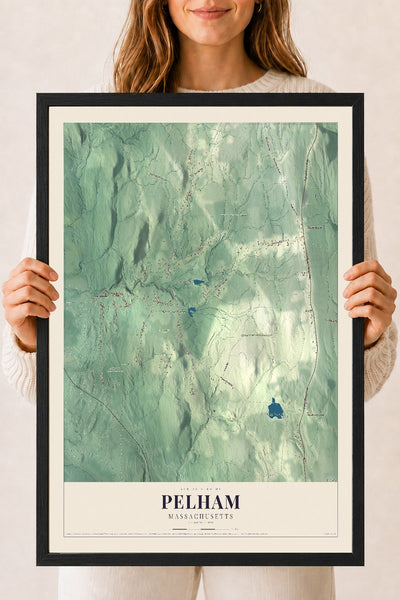Pelham, Massachusetts map print - 18 x 24 black Ayous wood frame