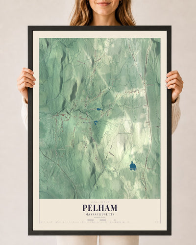 Pelham, Massachusetts map print - 24 x 36 black Ayous wood frame