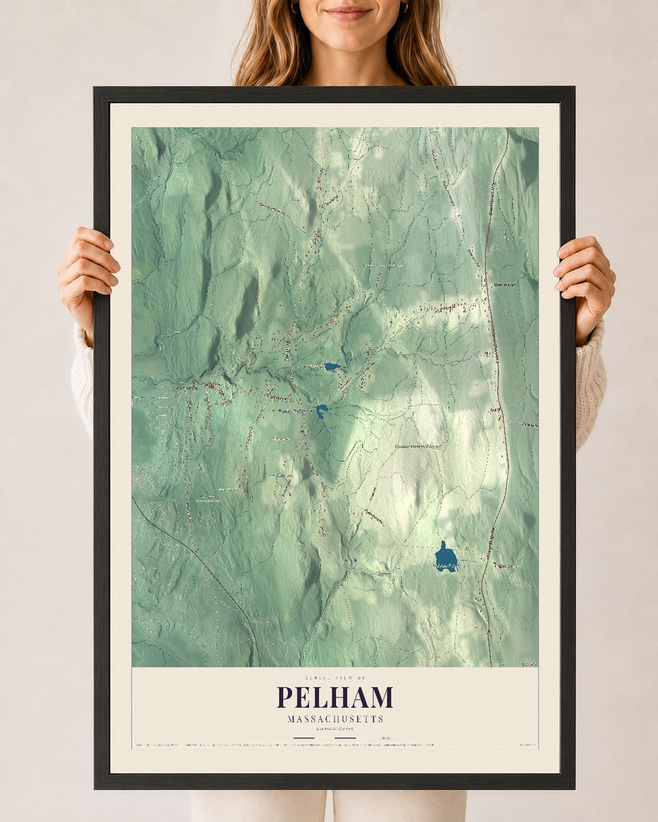 Pelham, Massachusetts map print - 24 x 36 black Ayous wood frame