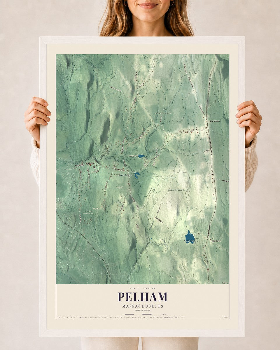 Pelham, Massachusetts map print - 24 x 36 white Ayous wood frame