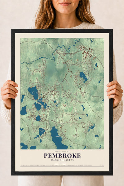 Pembroke, Massachusetts map print - 18 x 24 black Ayous wood frame