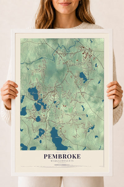 Pembroke, Massachusetts map print - 18 x 24 white Ayous wood frame